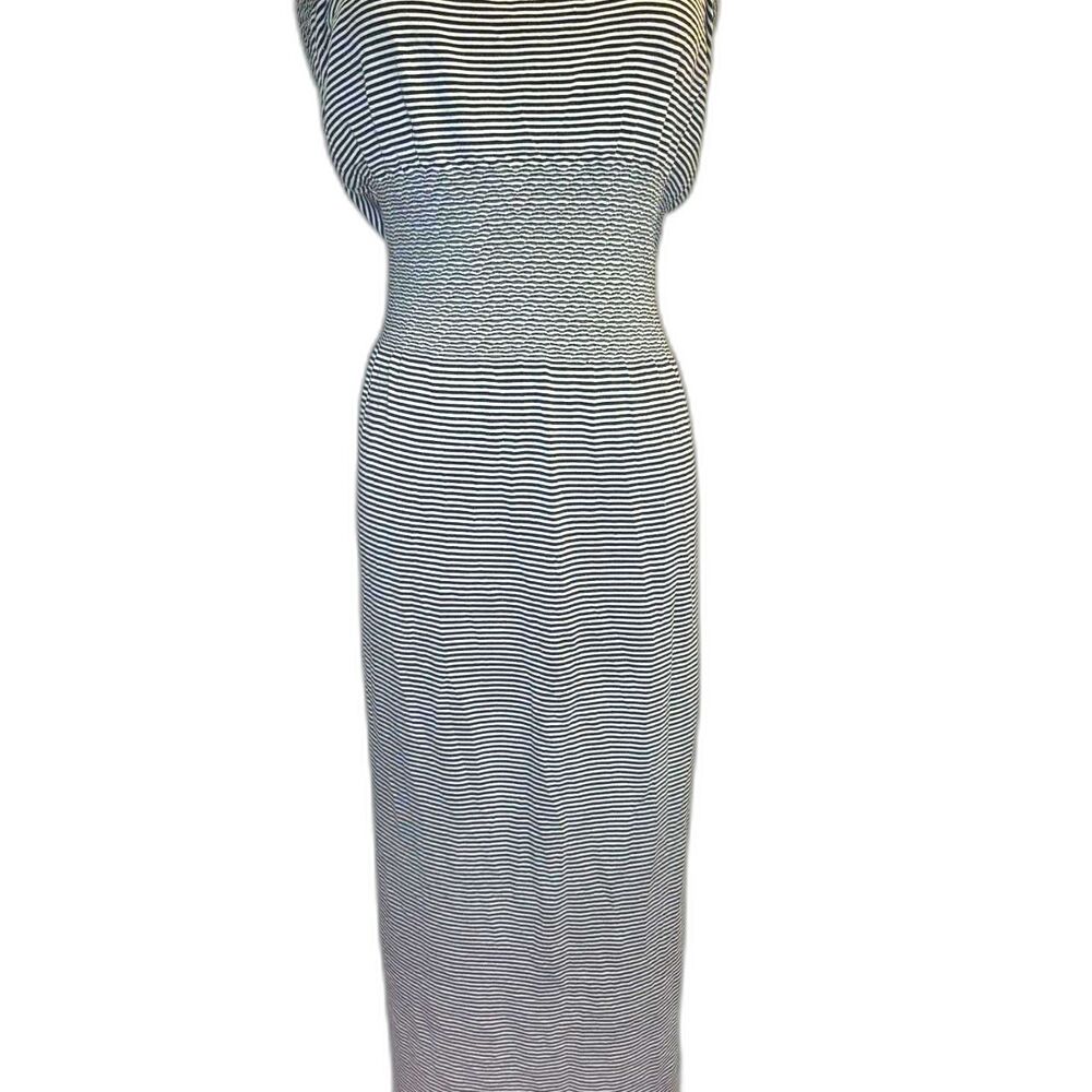 Lark + Grey strapless striped dress.